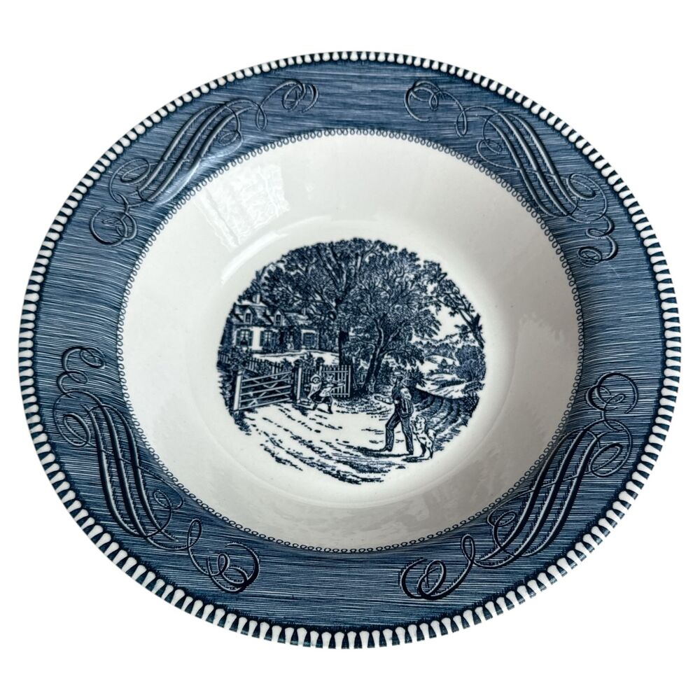 Vintage Currier & Ives Vegetable Serving Bowl 10.25" Springtime Royal China USA